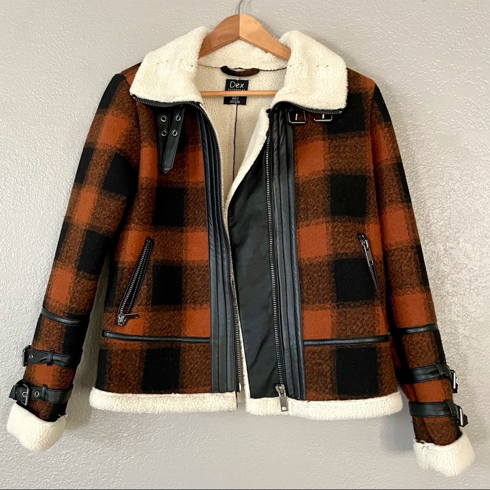 Dex Plaid Moto Jacket Faux Leather Shearling Sherpa Buffalo Flannel Winter Coat